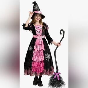 Pink and Black Witch Costume Set for Girls Size L (10-12)